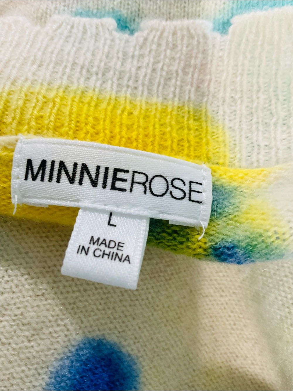 Minnie Rose 100% Cashmere Tie Dye Sweater Scalloped V Neck Size L - Picture 6 of 8
